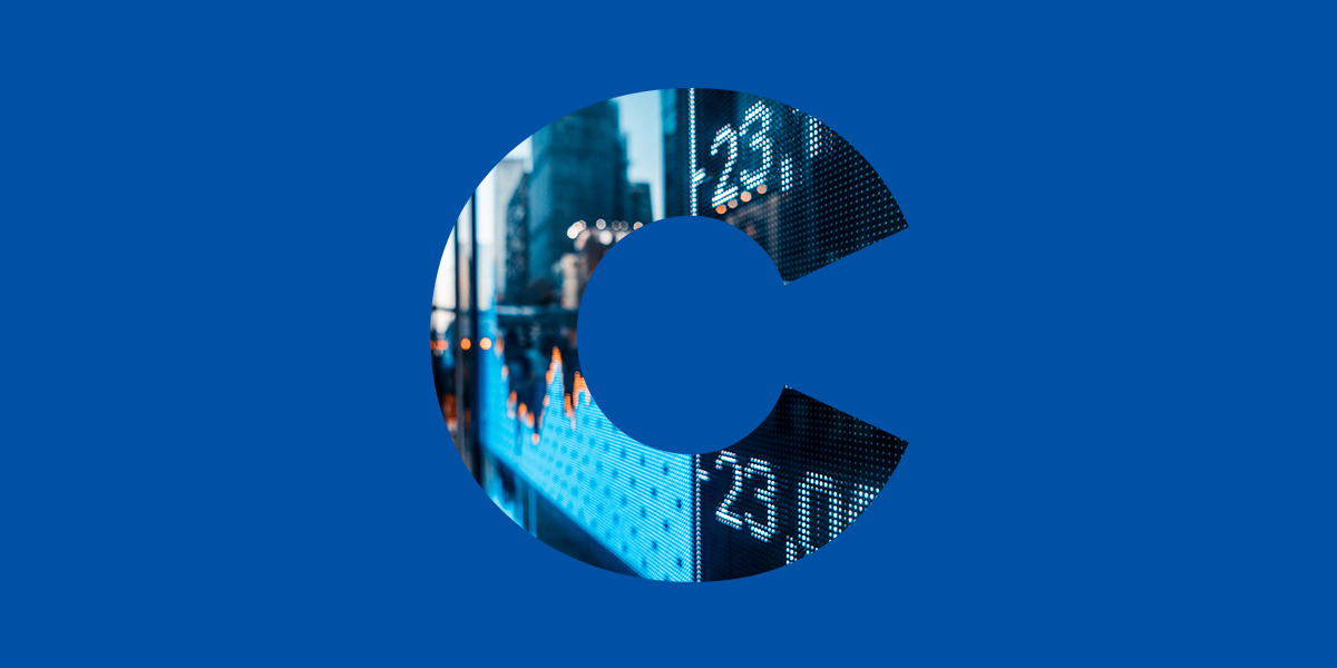 Letter "C" cutout with stock ticker 